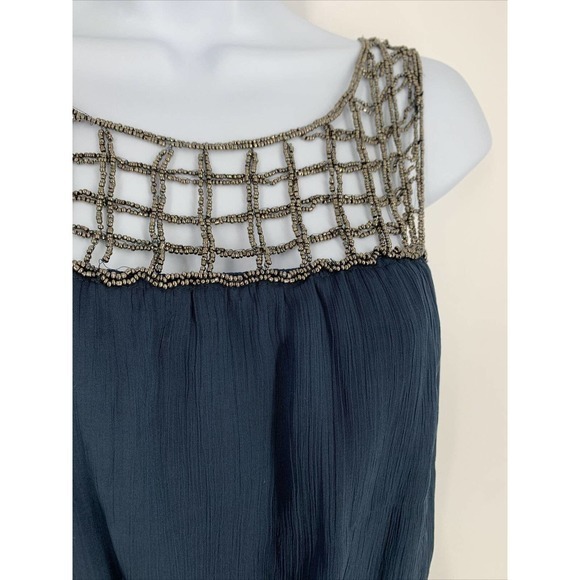 ANTHROPOLOGIE Willow‎ & Clay Boho Festival Beaded Sheer Flowy Blue Grey Sz M - Picture 2 of 9